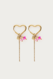 My Jewellery oorbellen Hartvormig met roze kralen goud