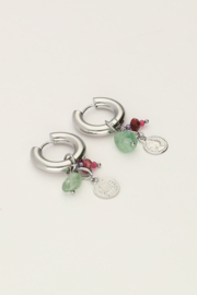 My jewellery oorbellen hoop muntje en groen steentje zilver