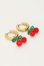 My Jewellery oorbellen | rode kralen cherry goud