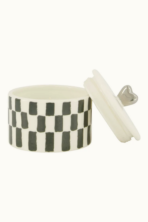 Zusss geurkaars keramiek met deksel zilver hartje wit/grijsblauw