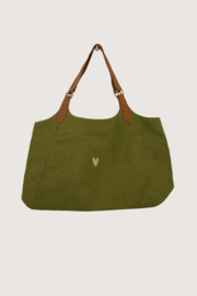 zusss love tote bag met leren details light mossgreen