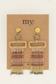 My Jewellery oorbellen | statement oorhangers met bruine Miyuki kralen goud