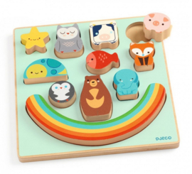 Djeco houten puzzel | inlegpuzzel en spel Puzz & boom regenboog