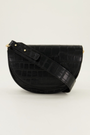 My Jewellery zwart half moon crossbody tas met croco print