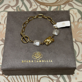 rose & camellia armband grove schakel met parels goud