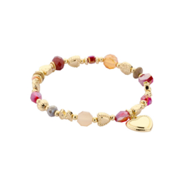 biba armband crystal met natuursteen kralen en hartjes bedel rood