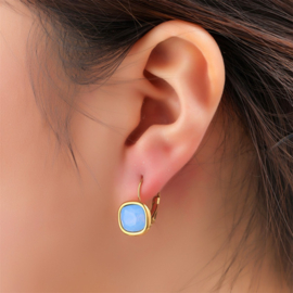 Go Dutch Label oorbellen Small Square Stone Earring - 14K + Blue