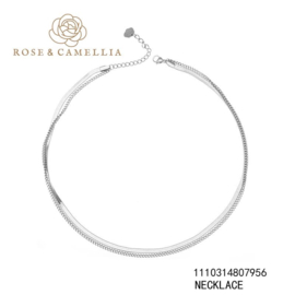 rose en camellia ketting dubbel met snake zilver
