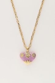 My Jewellery ketting | art schakelketting met lila vintage hart goud