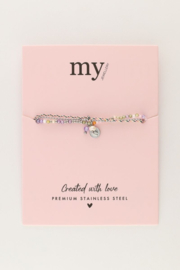 My jewellery Multikleur dubbele armband met touw en kralen goud