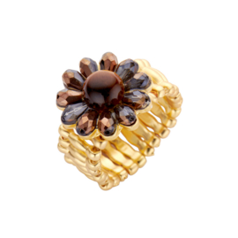 biba ring metaal en crystal kralen bloem bruin