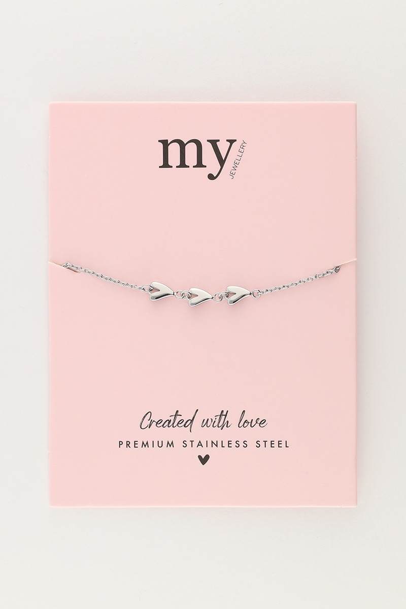 my jewellery Minimalistische armband met drie hartjes zilver