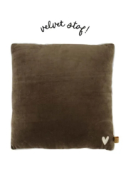 zusss kussen velvet met brede rand 45x45cm antracietgrijs/zand