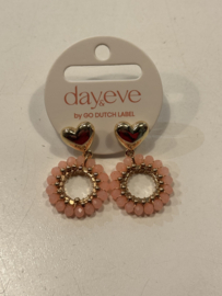 Go Dutch Label Oorbel hartje hoop kraaltjes zalm - 14K