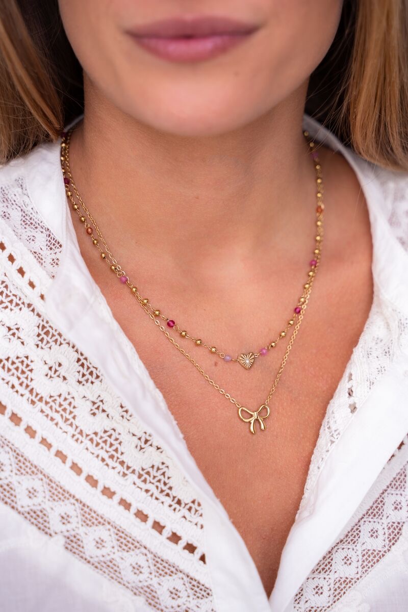 My jewellery Ketting met hart en roze kralen goud