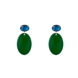 Go Dutch Label oorbellen | stone and resin oval green/blue goud