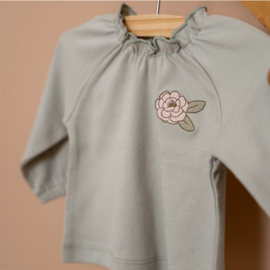 Little Dutch shirt lange mouw raglan | geborduurd bloemetje groen