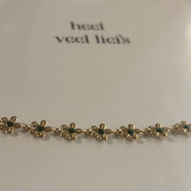 Zusss mooimakers armband met bloemen donkergroen goud
