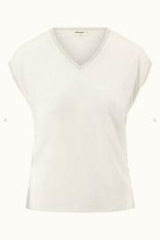 zusss V hals top met lurex boord off white