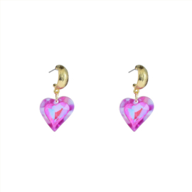 Go Dutch Label oorbellen big stone heart - 14k + lilac