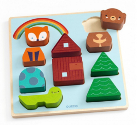Djeco houten puzzel | inlegpuzzel en spel Puzz & match regenboog