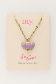 My Jewellery ketting | art schakelketting met lila vintage hart goud