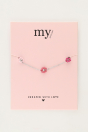 My jewellery Armband met roze en paarse bloemetjes zilver