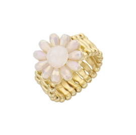biba ring metaal en crystal kralen bloem offwhite