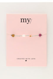 My jewellery Elastieken armband met multi kleur bloemen & zoetwaterparels zilver