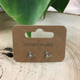 Go Dutch Label oorbellen | knopjes groot met diamantje zilver.