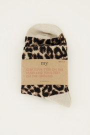 My Jewellery beige sokken met panterprint