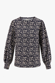 zusss boothals top met blaadjes print donkerblauw