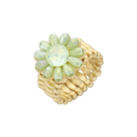 biba ring metaal en crystal kralen bloem groen