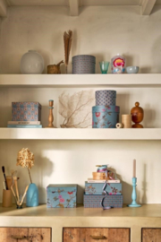Pip Studio Blooming Tales Set/2 Opbergdozen Vierkant Blauw-Khaki