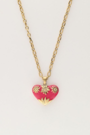 My Jewellery ketting | art schakelketting met roze vintage hart goud