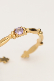 My jewellery Minimalistische vintage ring met lila strass verstelbaar