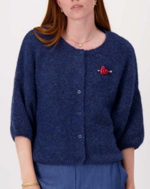 zusss zacht basis vest met vleermuis mouwen en broche summer navy