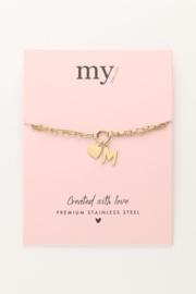 My Jewellery letter armband | Initial dubbele armband met hartje goud