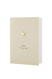 Zusss wenskaart met broche hart welkom lieve jongen