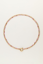 My jewellery Sunrocks driedubbele ketting met schakels & roze kralen goud
