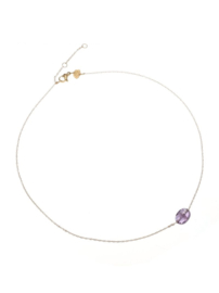 rose en camellia ketting paarse steen