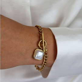 Camps & Camps armband | chain Bracelet wirh square stone pearl