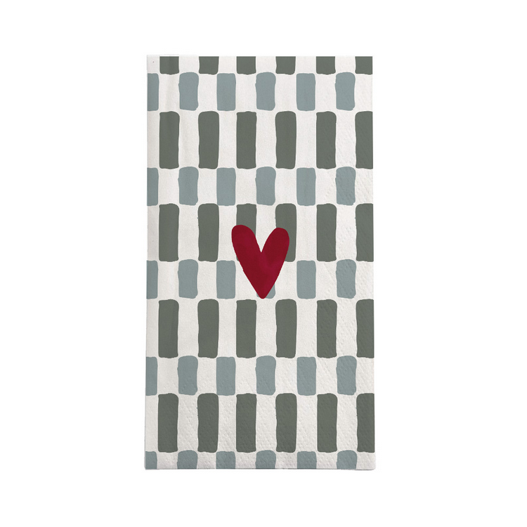 servetten rechthoek hartje grijsblauw/rood