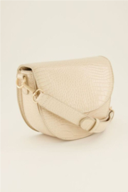 my jewellery tas | beige schoudertas half rond met croco print