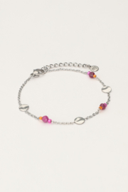 My jewellery Armband met munt en paarse kralen zilver