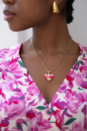 My Jewellery ketting | art schakelketting met roze vintage hart goud