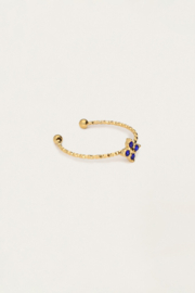 My jewellery Minimalistische ring met klavertje en blauwe strass verstelbaar