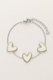 My jewellery Fijne armband met parelmoer hartjes zilver