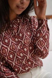 zusss blouse met ikat print zand/roodbruin
