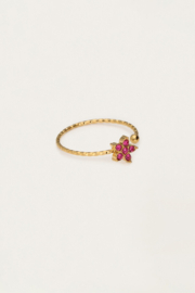 My jewellery Minimalistische ring met bloem en roze strass verstelbaar
